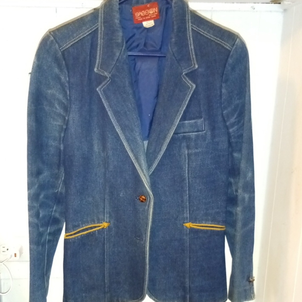 Blue Sport with Notched Lapels and Denim Woman's Jacket Blazer Vintage(10-11)